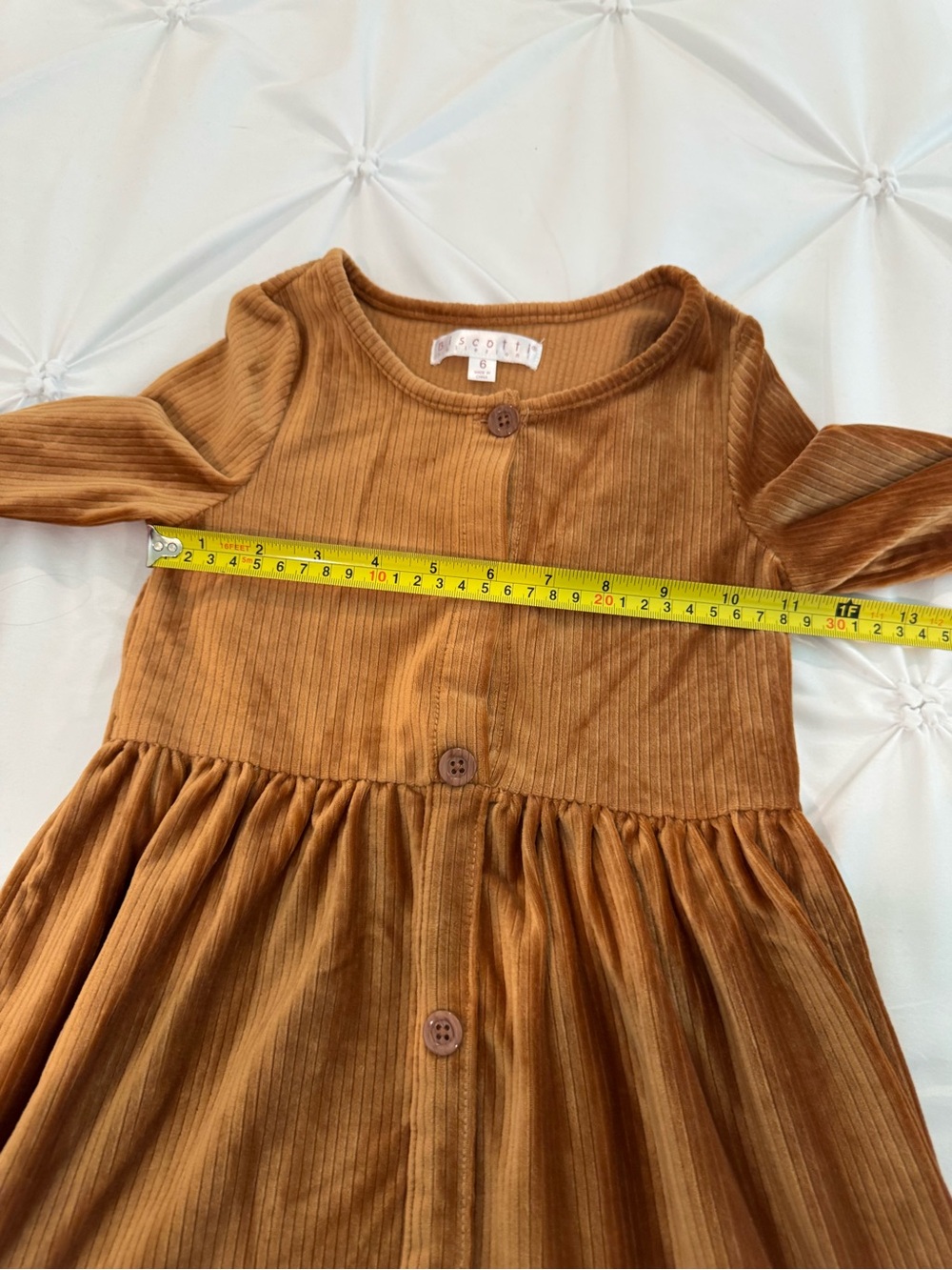 Kids 6T Biscotti Collezioni Brown Corduroy Tiered Button-Front Dress Kids Size 6 - Picture 5 of 9
